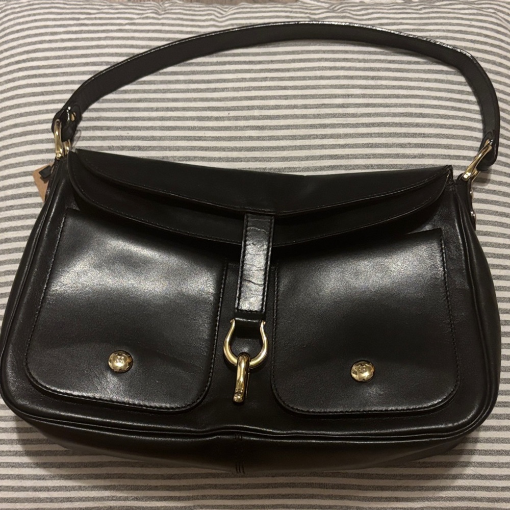 Vintage Kate Spade Elegant Black Shoulder Bag with Gold Accents